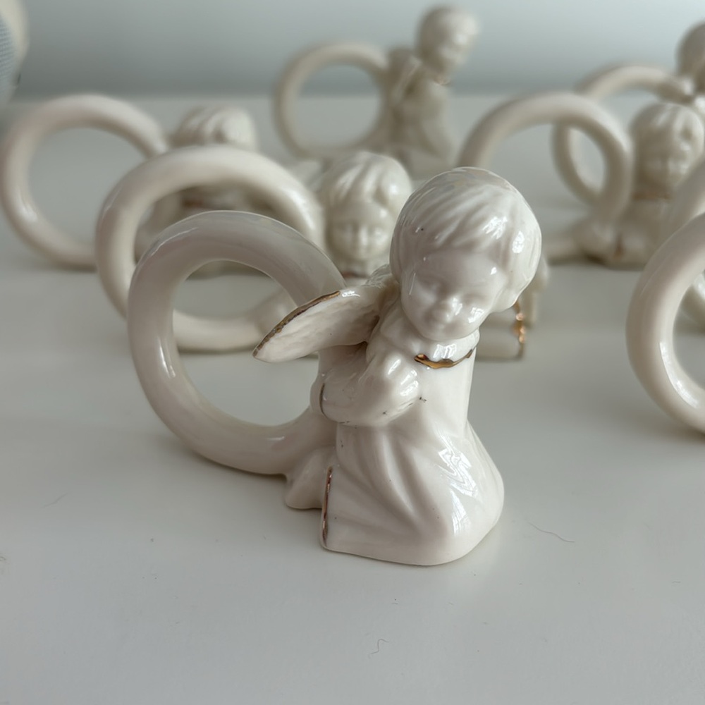 8 Porcelain Cherub Angel Napkin Rings Holiday Christmas Valentines Table setting